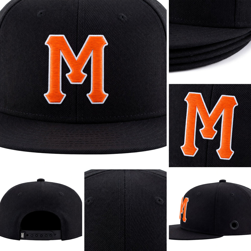 Custom Navy Orange-White Stitched Adjustable Snapback Hat detail