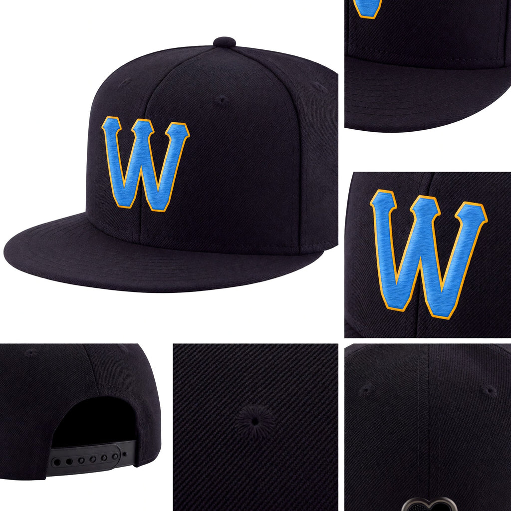 Custom Navy Powder Blue-Gold Stitched Adjustable Snapback Hat detail