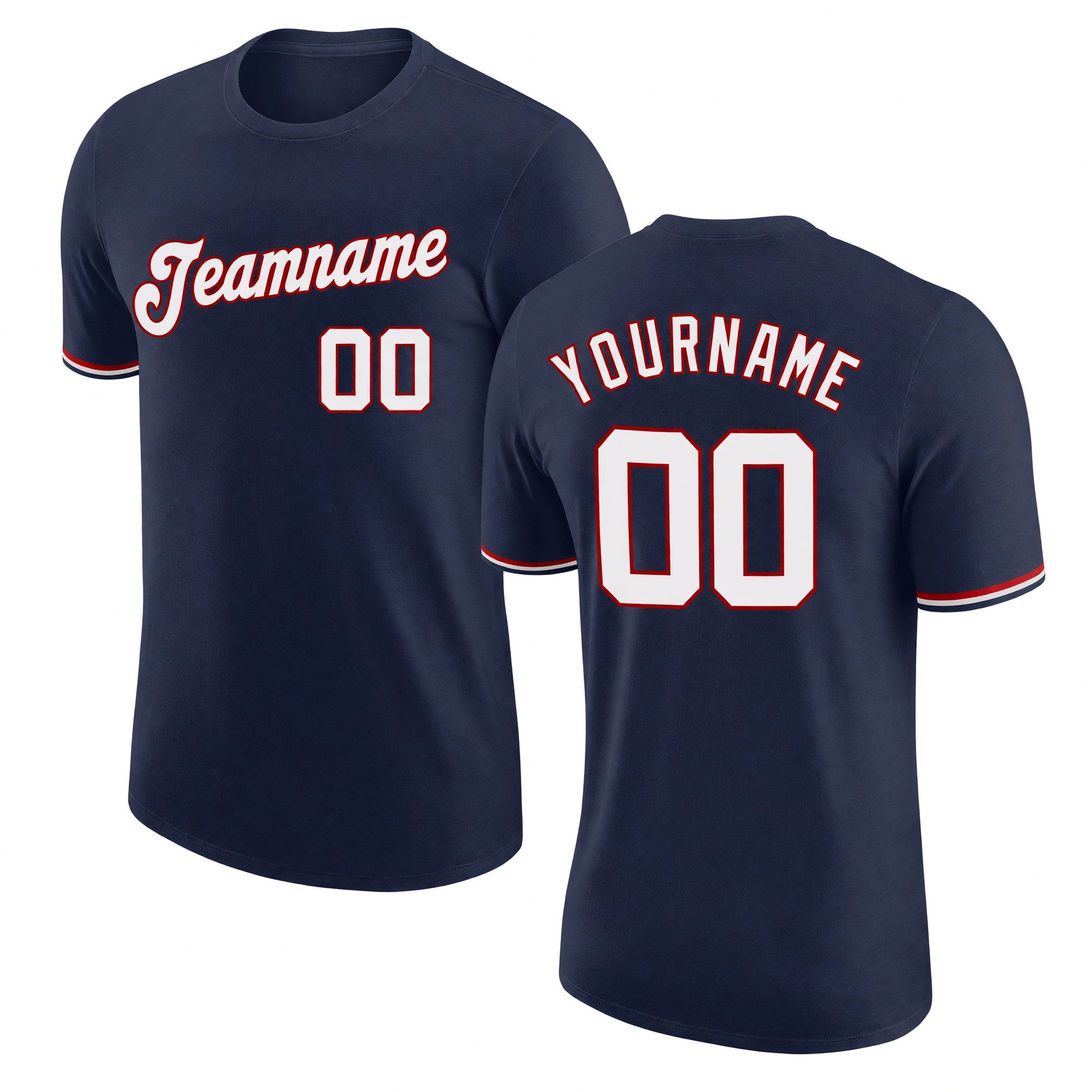 Custom Navy White-Red Performance T-Shirt