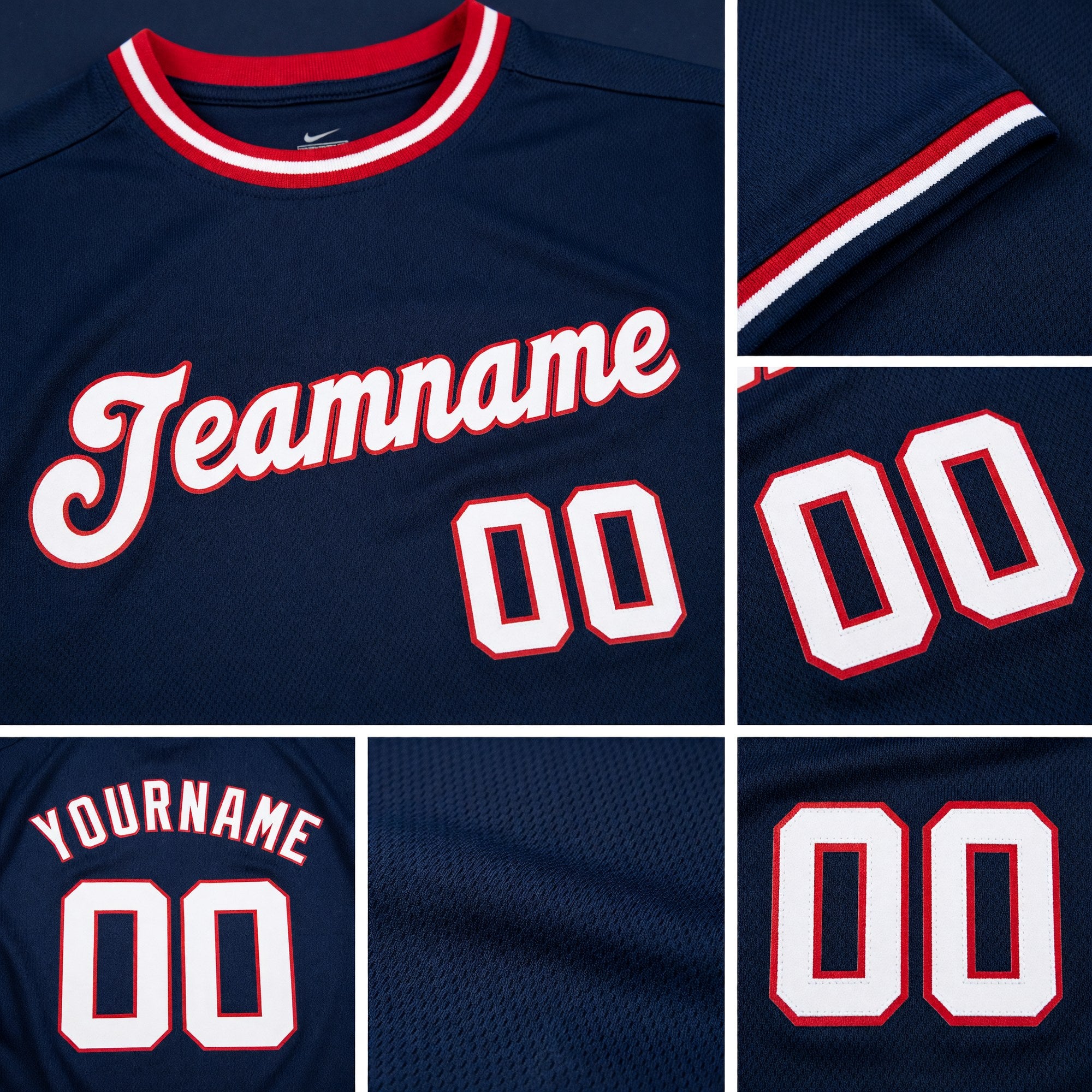 Custom Navy White-Red Performance T-Shirt detail