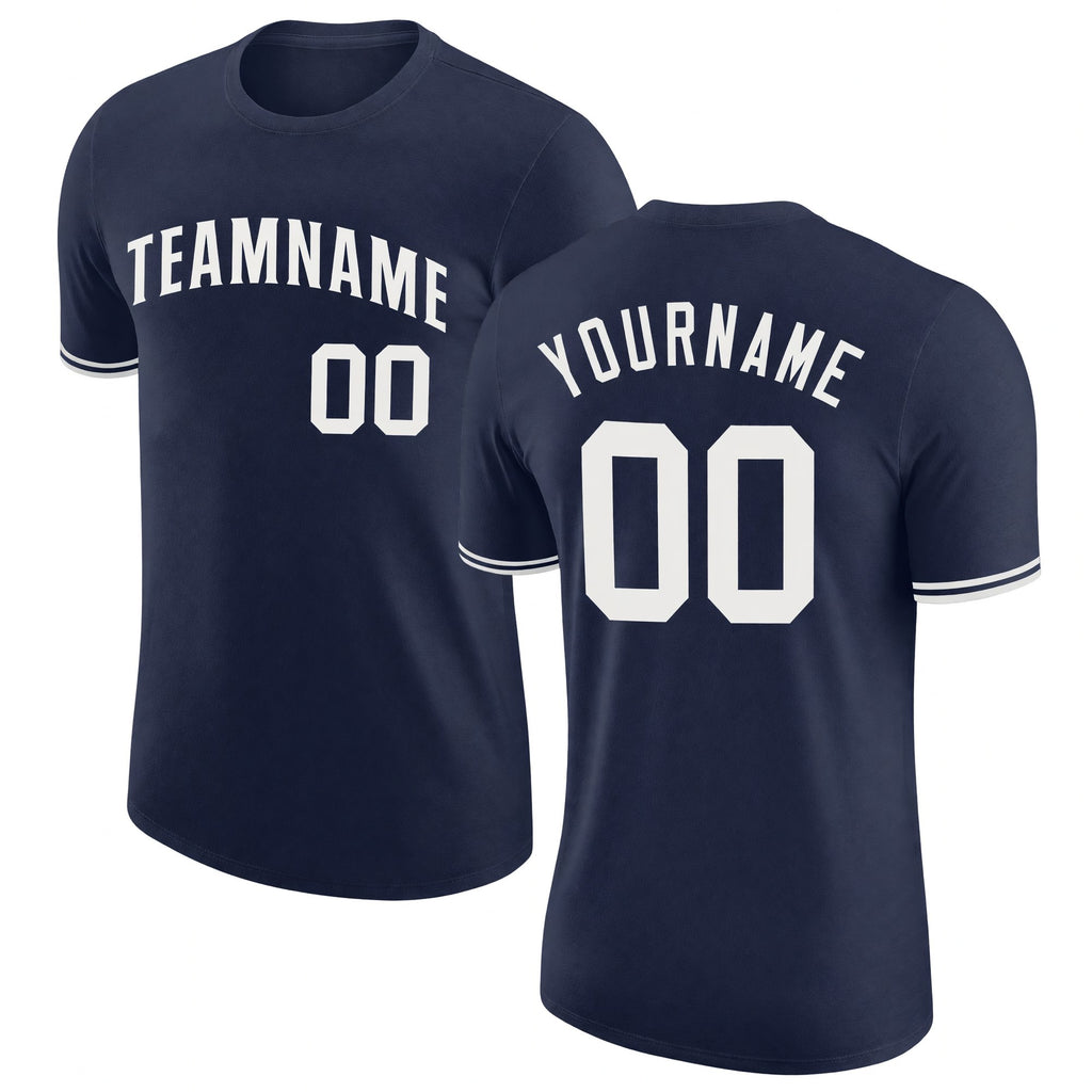 Custom Navy White Performance T-Shirt