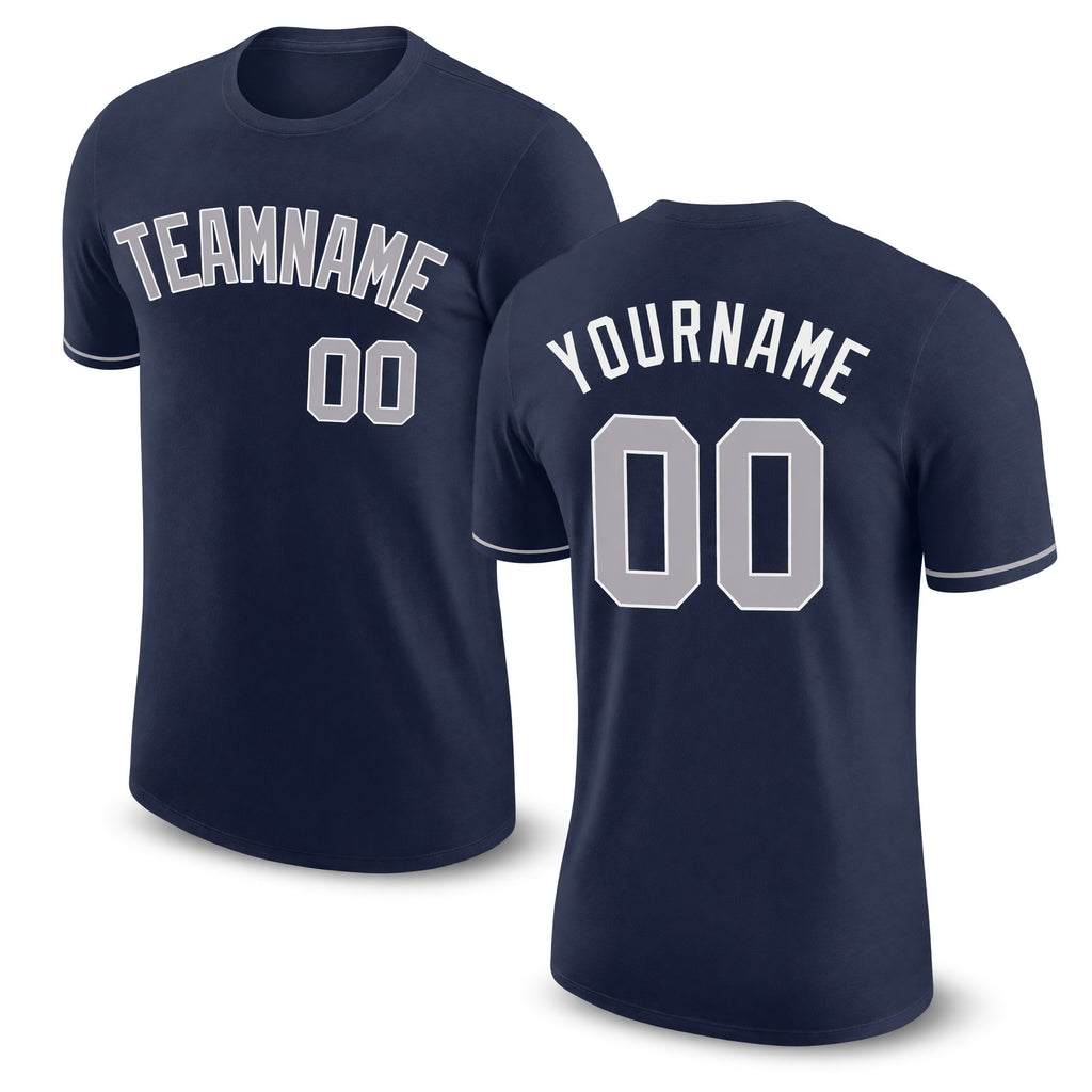 Custom Navy Gray-White Performance T-Shirt
