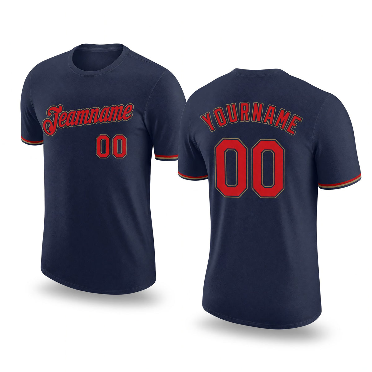 Custom Navy Red-Old Gold Performance T-Shirt