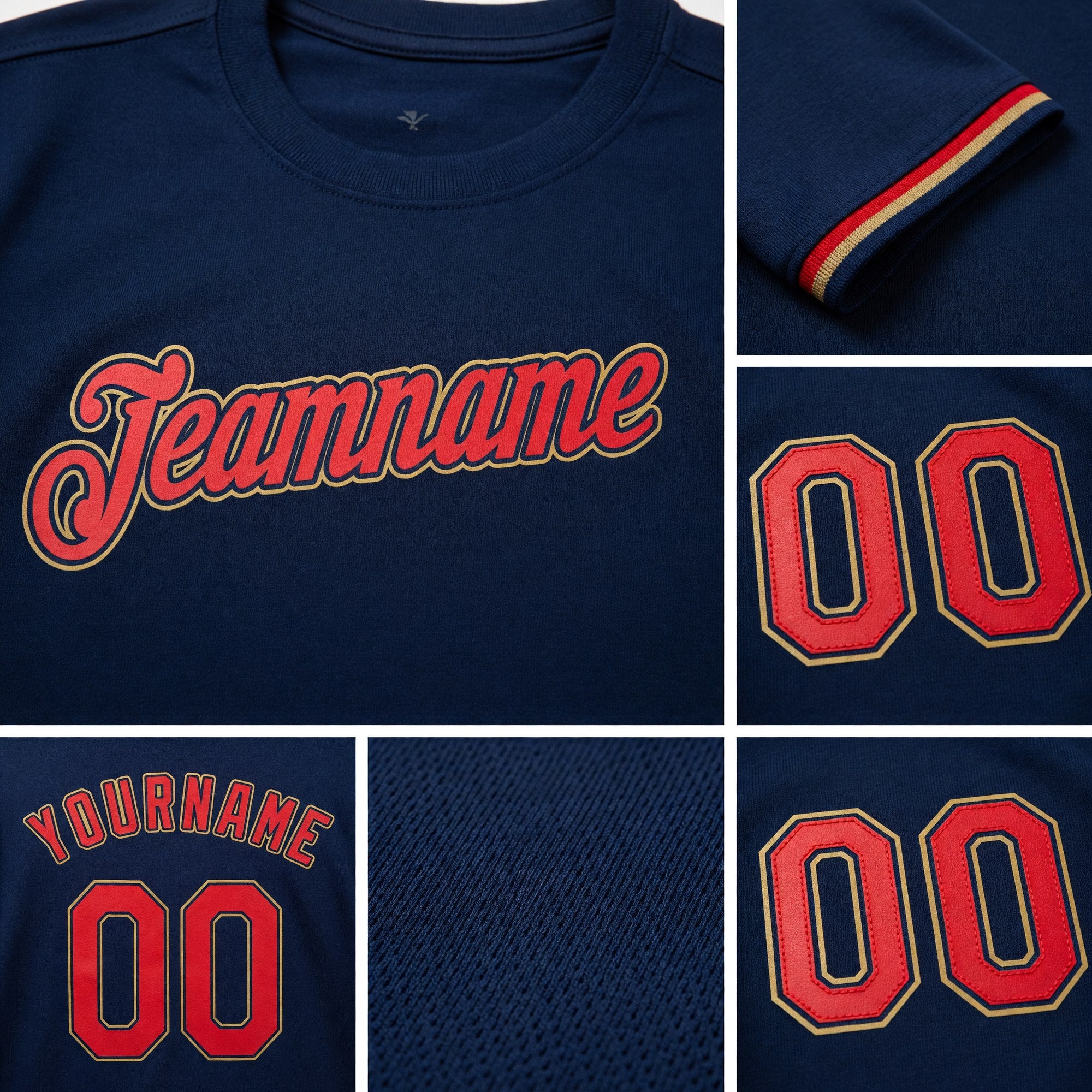 Custom Navy Red-Old Gold Performance T-Shirt detail