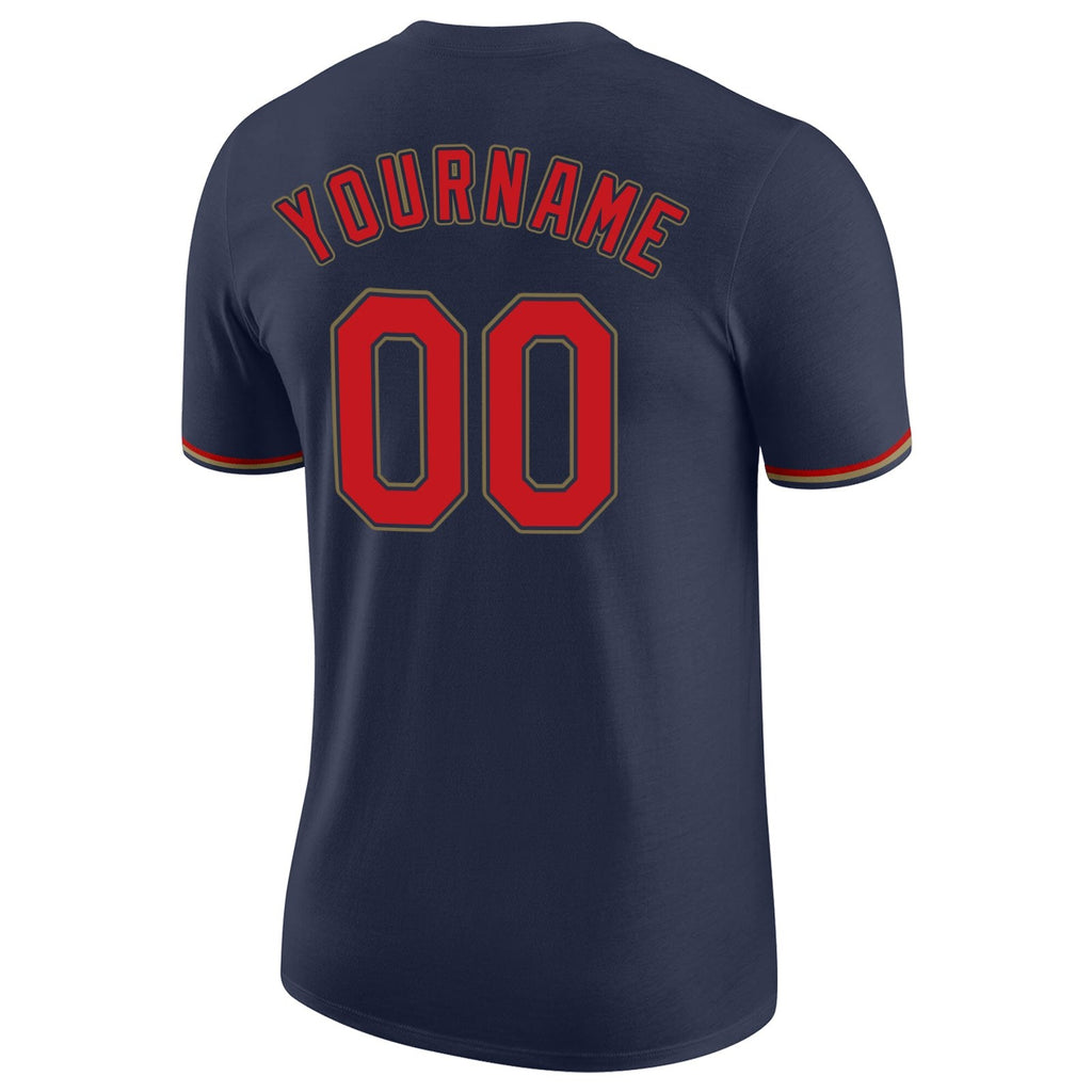 Custom Navy Red-Old Gold Performance T-Shirt photo 5