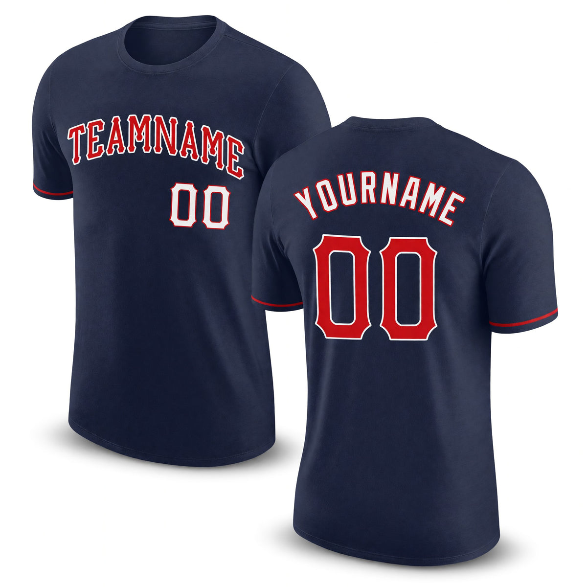Custom Navy Red-White Performance T-Shirt