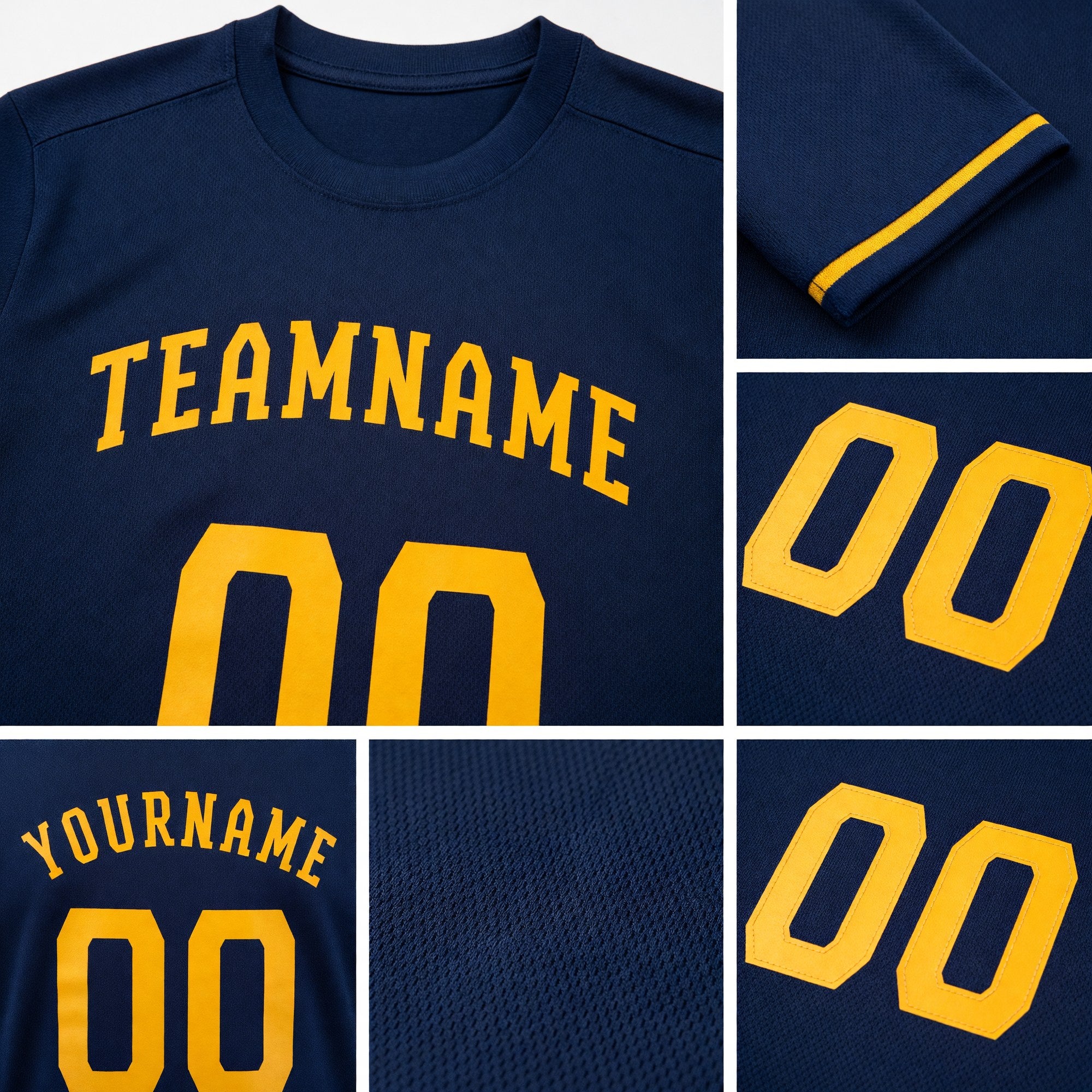Custom Navy Gold Performance T-Shirt detail