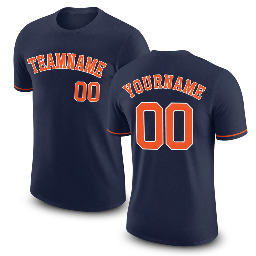 Custom Navy Orange-White Performance T-Shirt