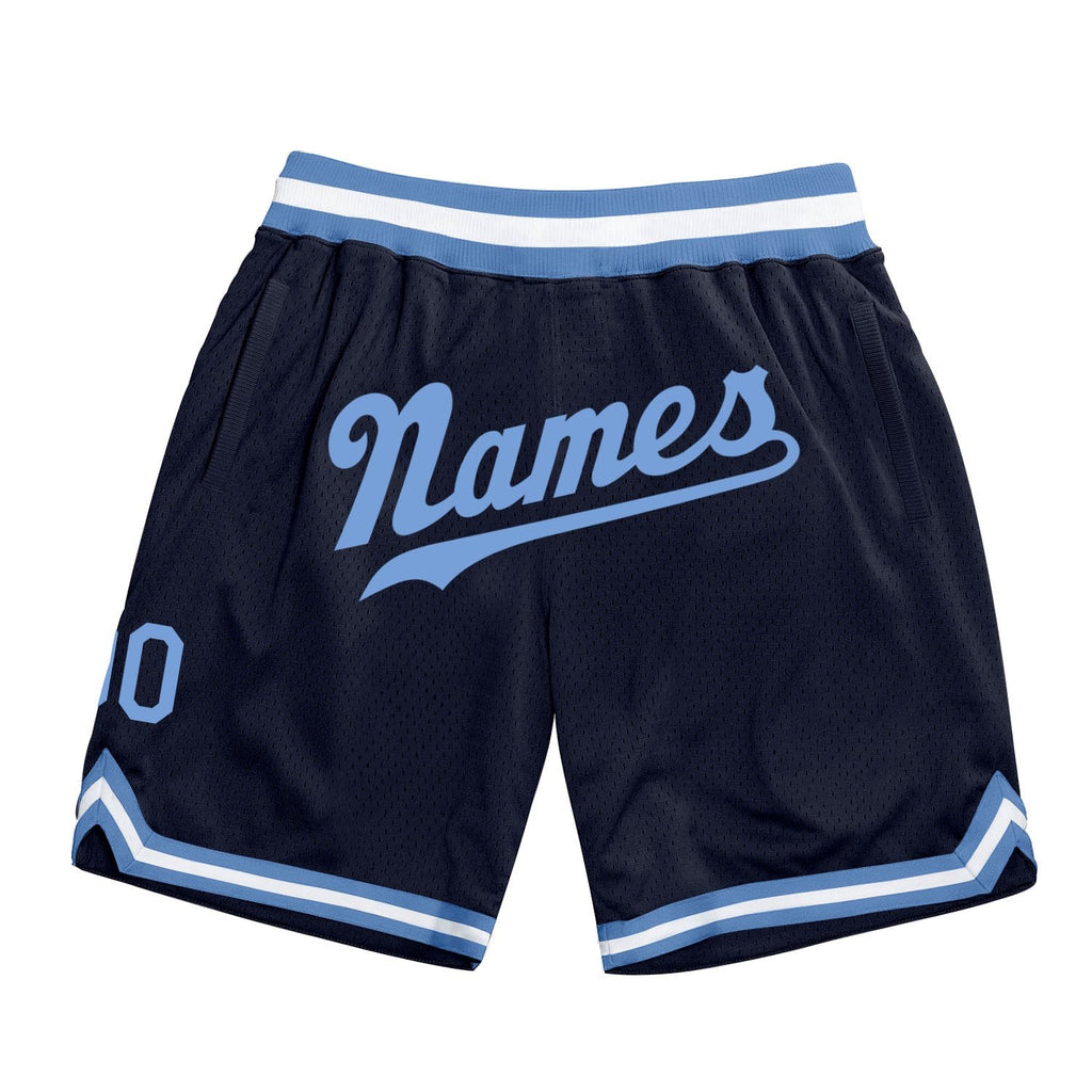 Custom Navy Light Blue-White Authentic Throwback Basketball Shorts photo 1