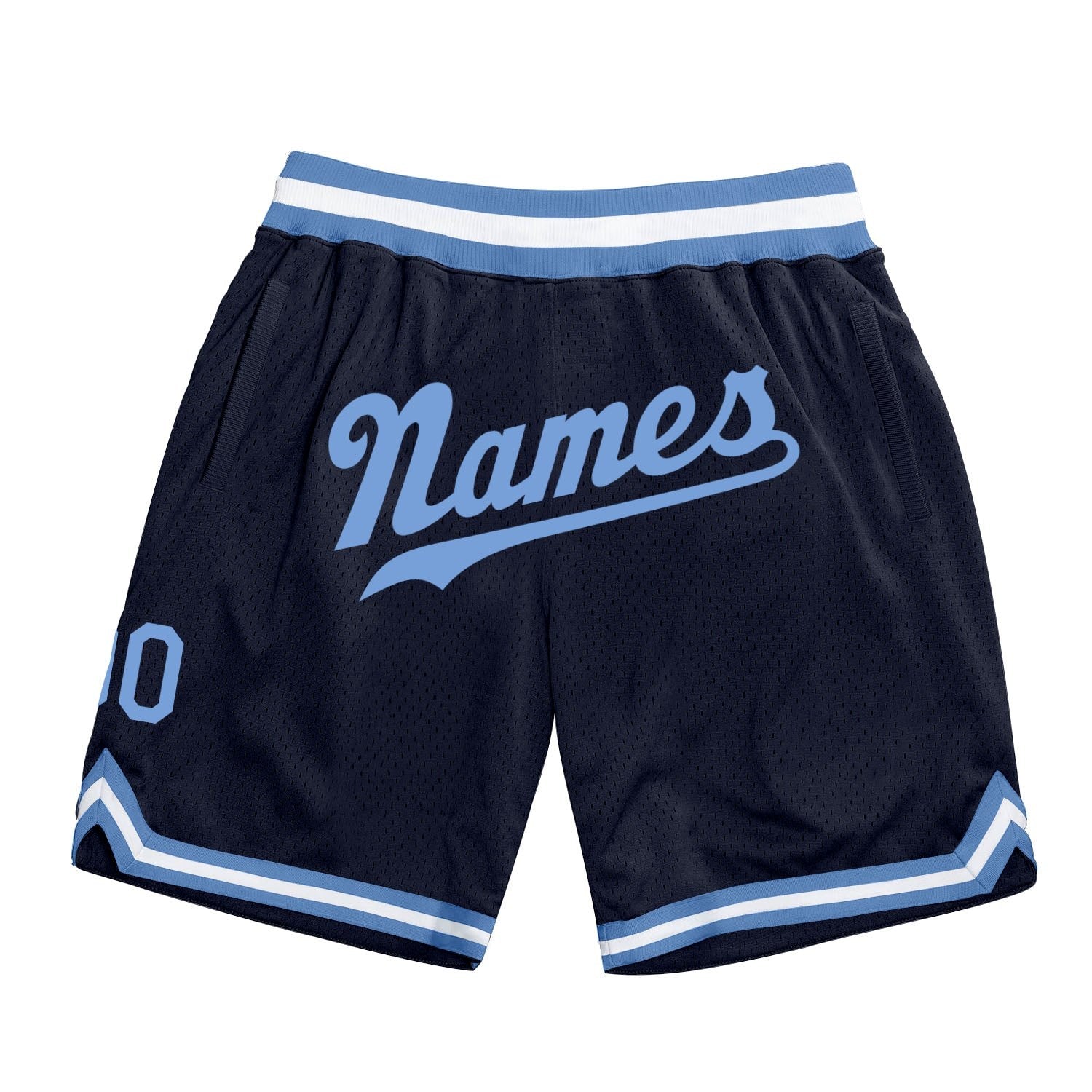 Custom Navy Light Blue-White Authentic Throwback Basketball Shorts photo 1