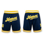 Custom Navy Gold-White Authentic Throwback Basketball Shorts