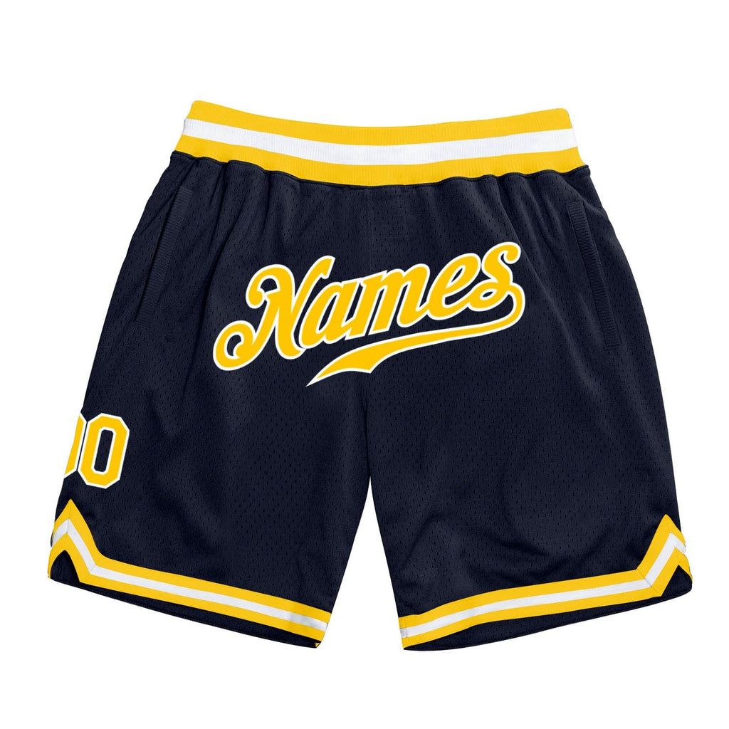 Custom Navy Gold-White Authentic Throwback Basketball Shorts photo 1