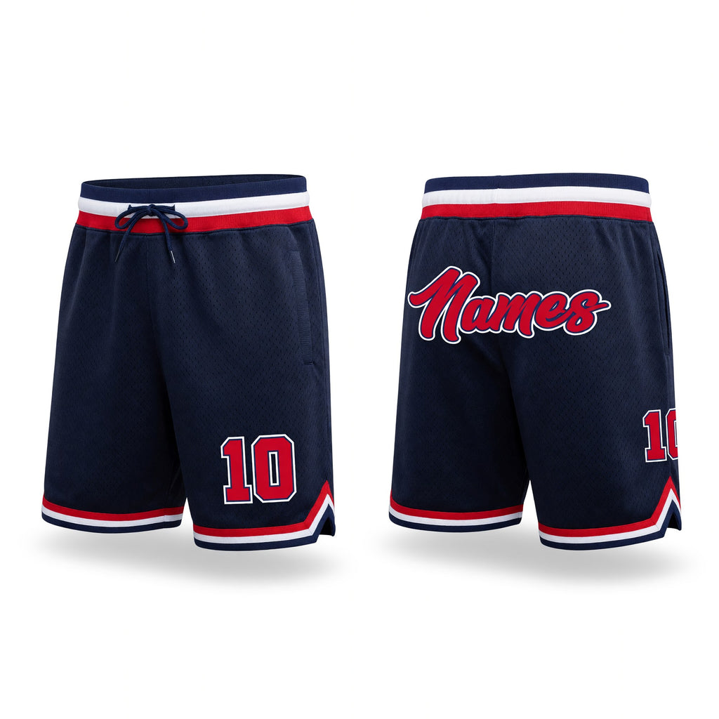 Custom Navy Red-White Authentic Throwback Basketball Shorts