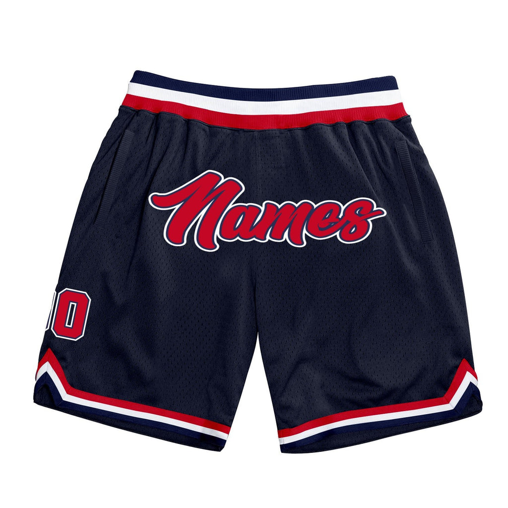 Custom Navy Red-White Authentic Throwback Basketball Shorts photo 1