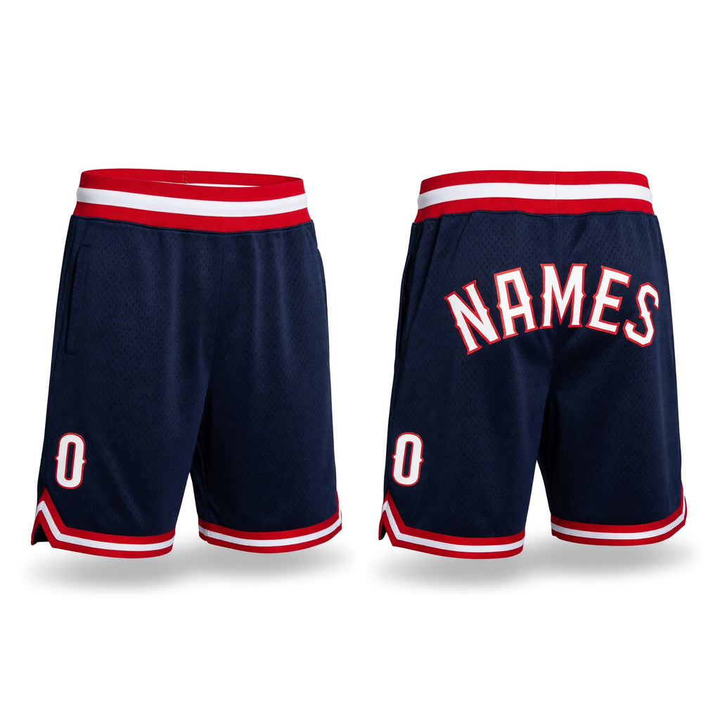 Custom Navy White-Red Authentic Throwback Basketball Shorts