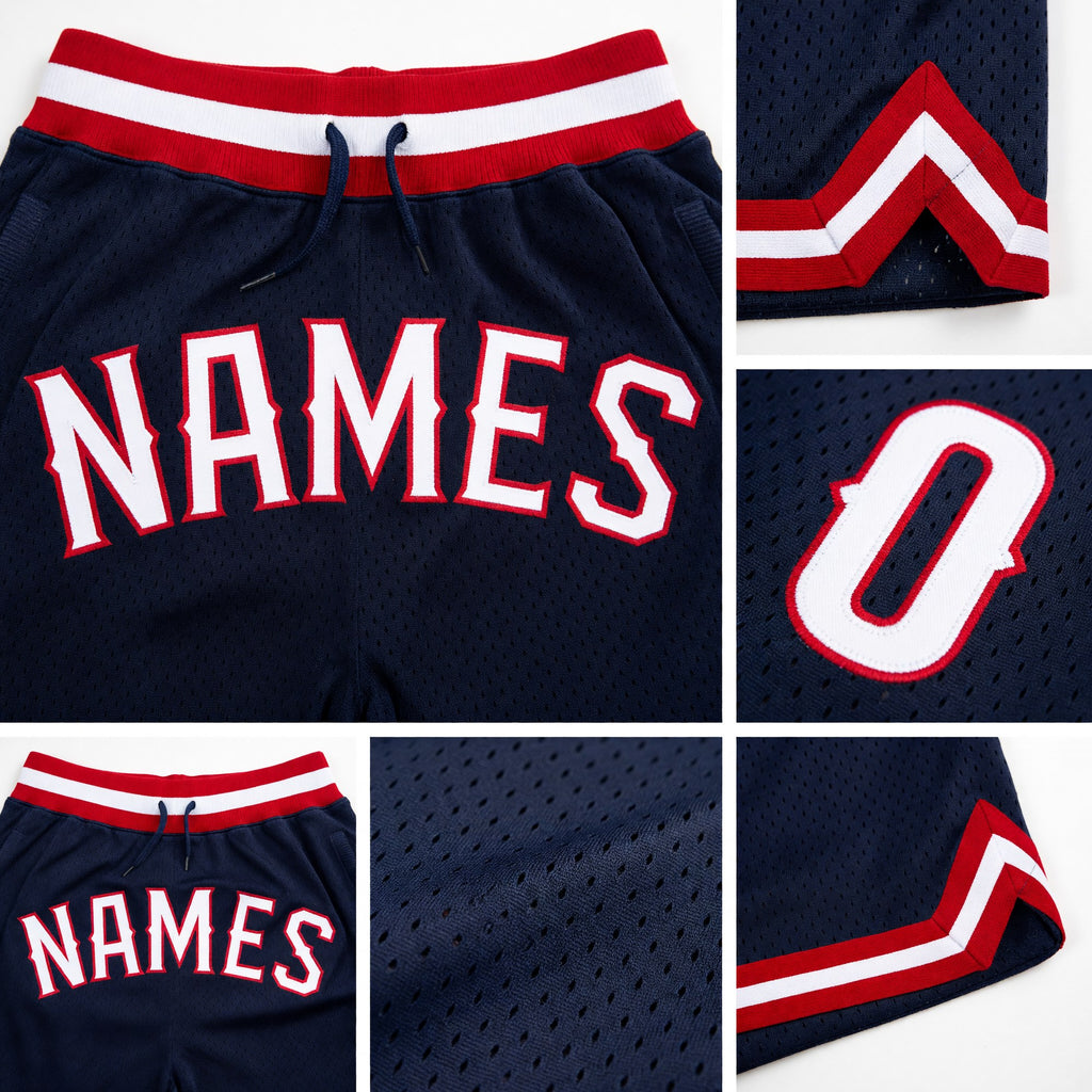 Custom Navy White-Red Authentic Throwback Basketball Shorts detail