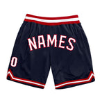 Custom Navy White-Red Authentic Throwback Basketball Shorts photo 1