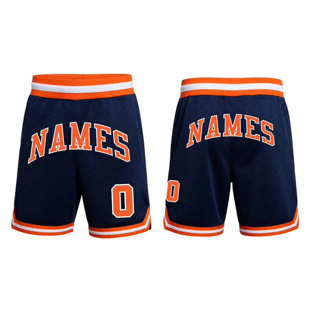 Custom Navy Orange-White Authentic Throwback Basketball Shorts