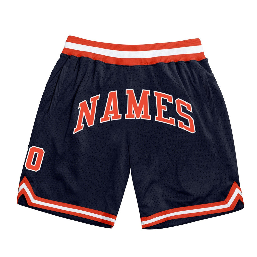 Custom Navy Orange-White Authentic Throwback Basketball Shorts photo 1