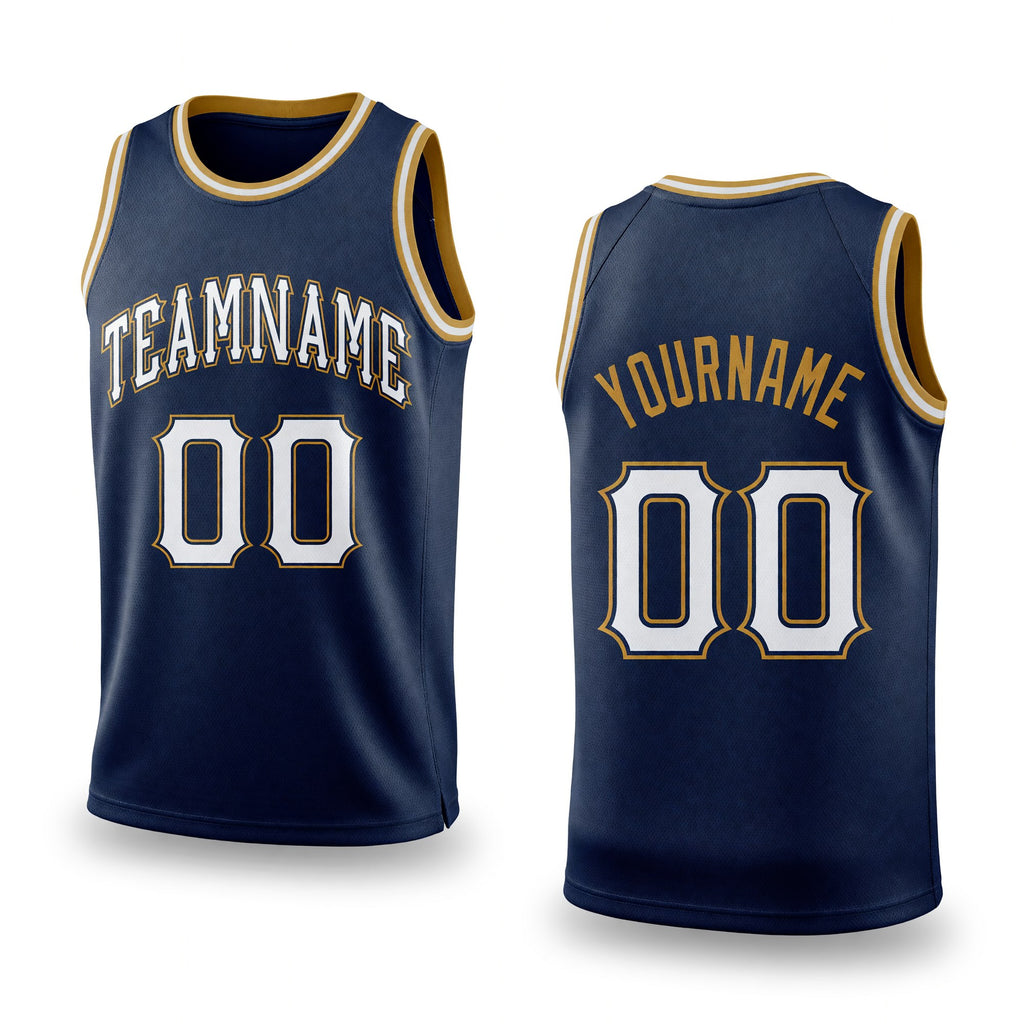 Custom Navy White-Old Gold Authentic Throwback Basketball Jersey