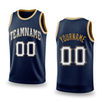 Custom Navy White-Old Gold Authentic Throwback Basketball Jersey