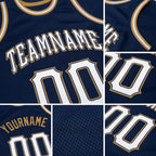 Custom Navy White-Old Gold Authentic Throwback Basketball Jersey detail