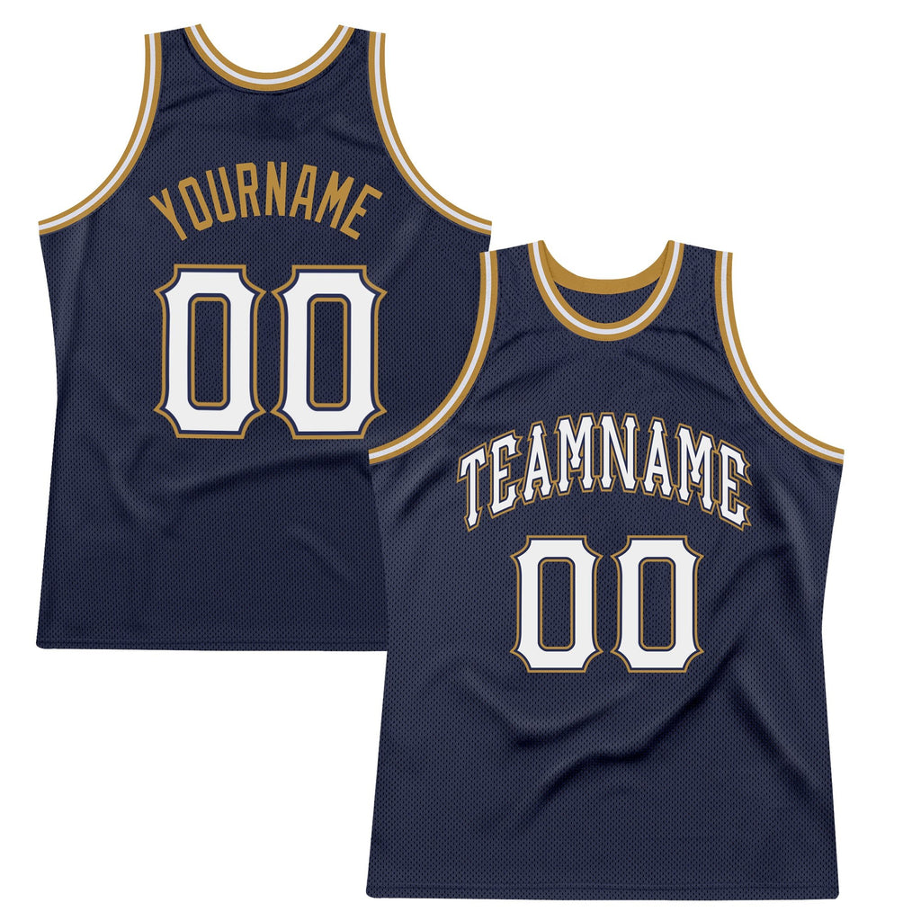 Custom Navy White-Old Gold Authentic Throwback Basketball Jersey photo 1