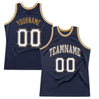 Custom Navy White-Old Gold Authentic Throwback Basketball Jersey photo 1