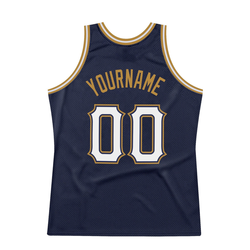 Custom Navy White-Old Gold Authentic Throwback Basketball Jersey photo 5