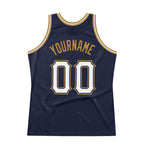Custom Navy White-Old Gold Authentic Throwback Basketball Jersey photo 5