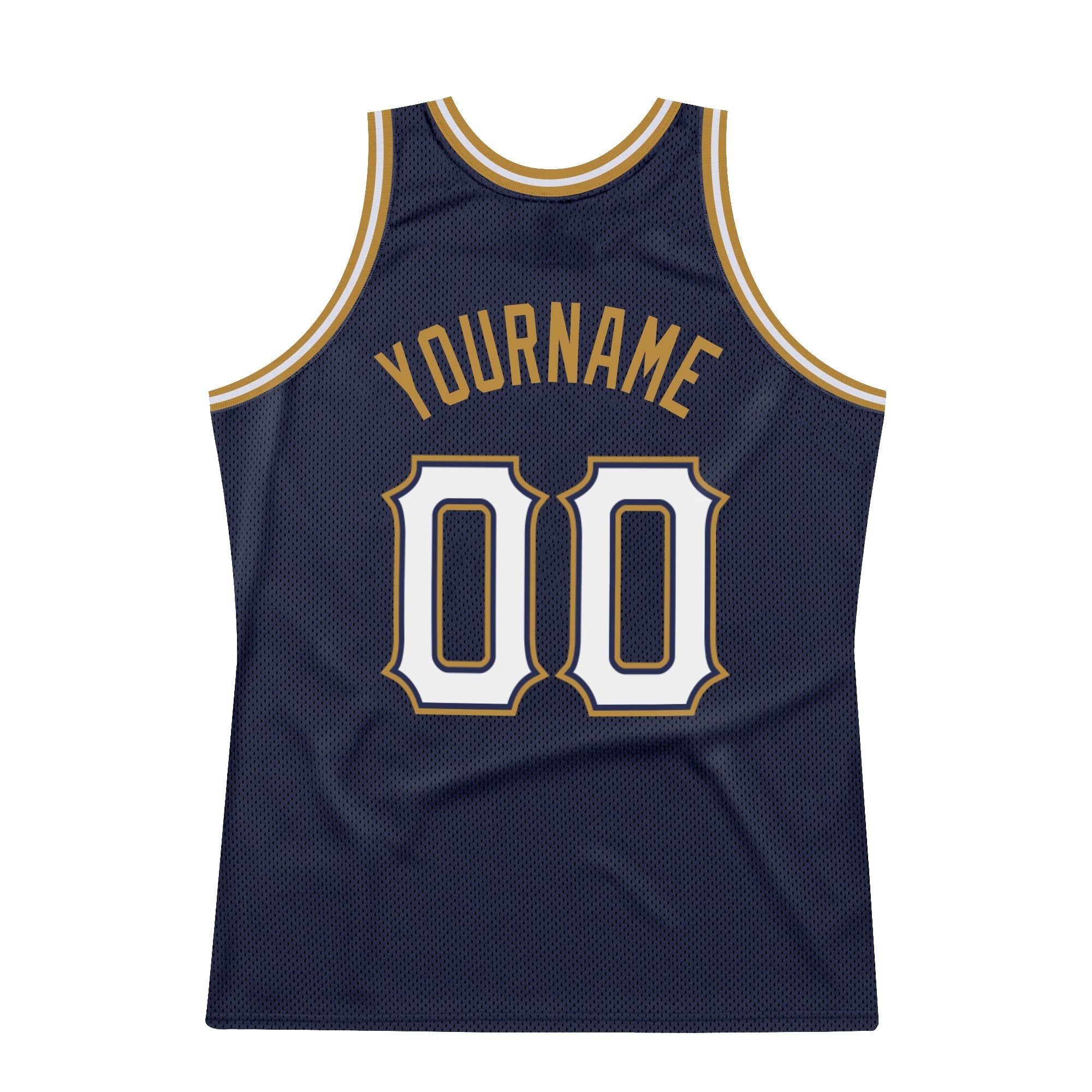 Custom Navy White-Old Gold Authentic Throwback Basketball Jersey photo 5