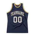 Custom Navy White-Old Gold Authentic Throwback Basketball Jersey photo 6