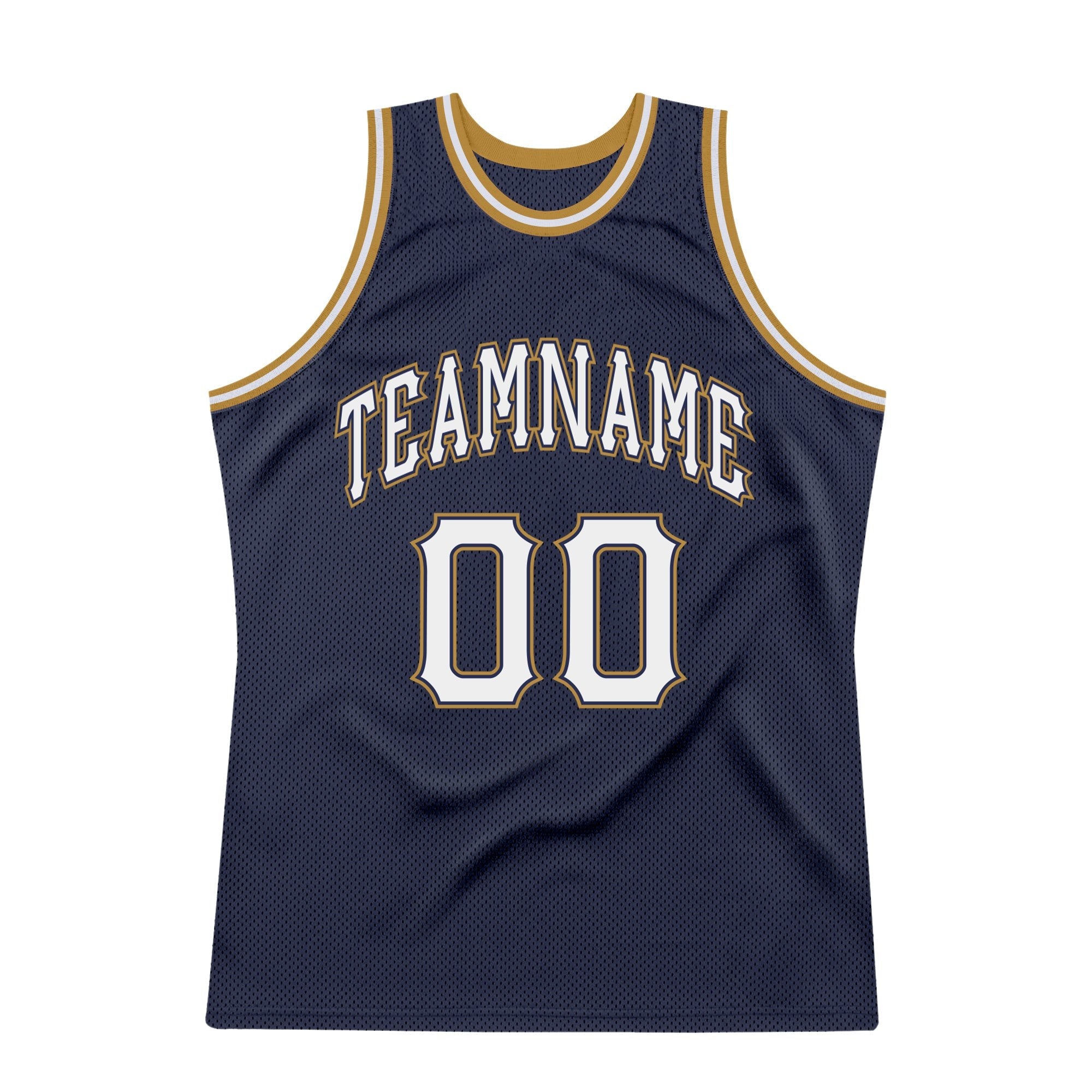 Custom Navy White-Old Gold Authentic Throwback Basketball Jersey photo 6