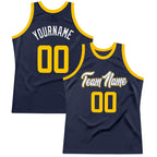 Custom Navy Gold-White Authentic Throwback Basketball Jersey photo 1
