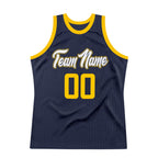 Custom Navy Gold-White Authentic Throwback Basketball Jersey photo 6