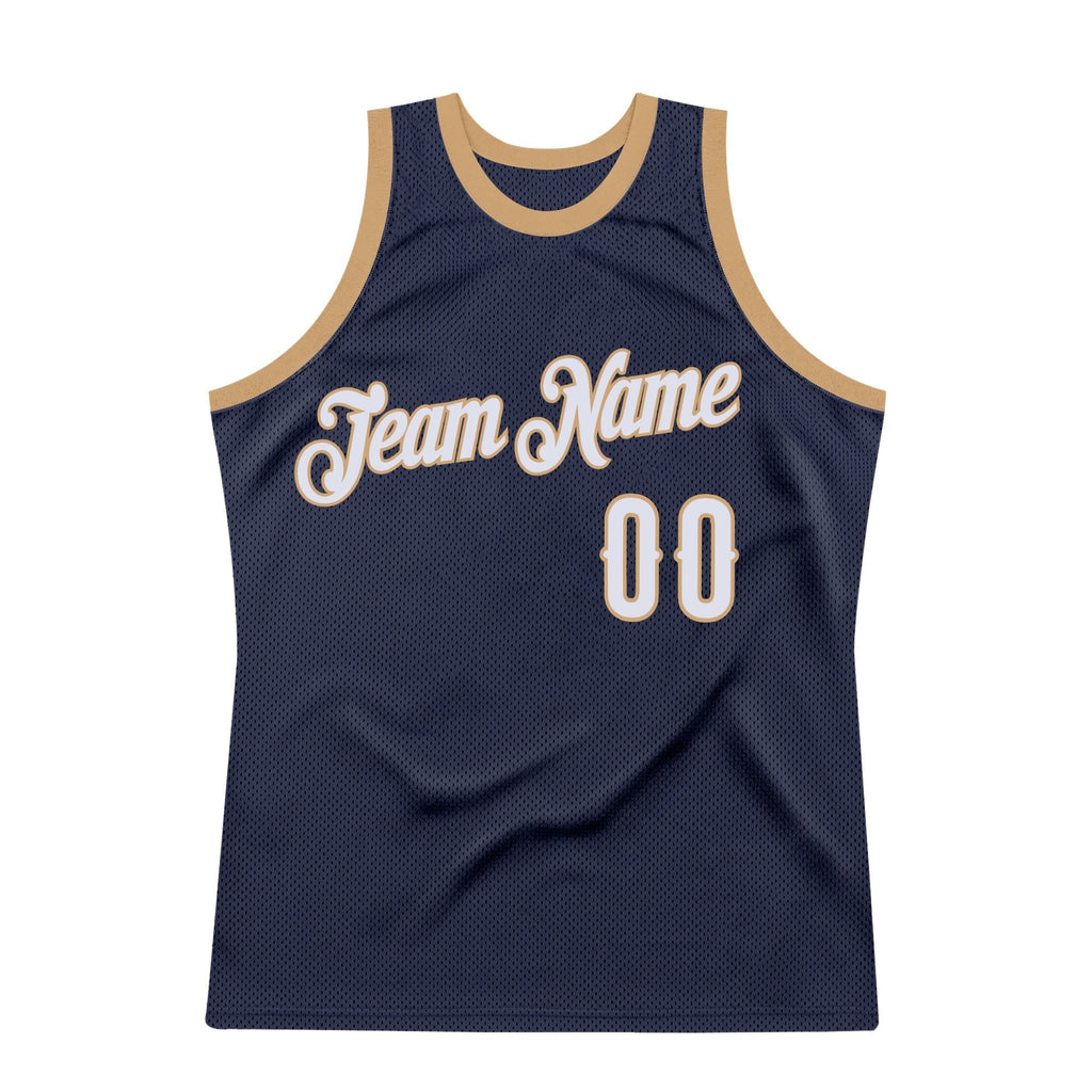 Custom Navy White-Old Gold Authentic Throwback Basketball Jersey photo 5