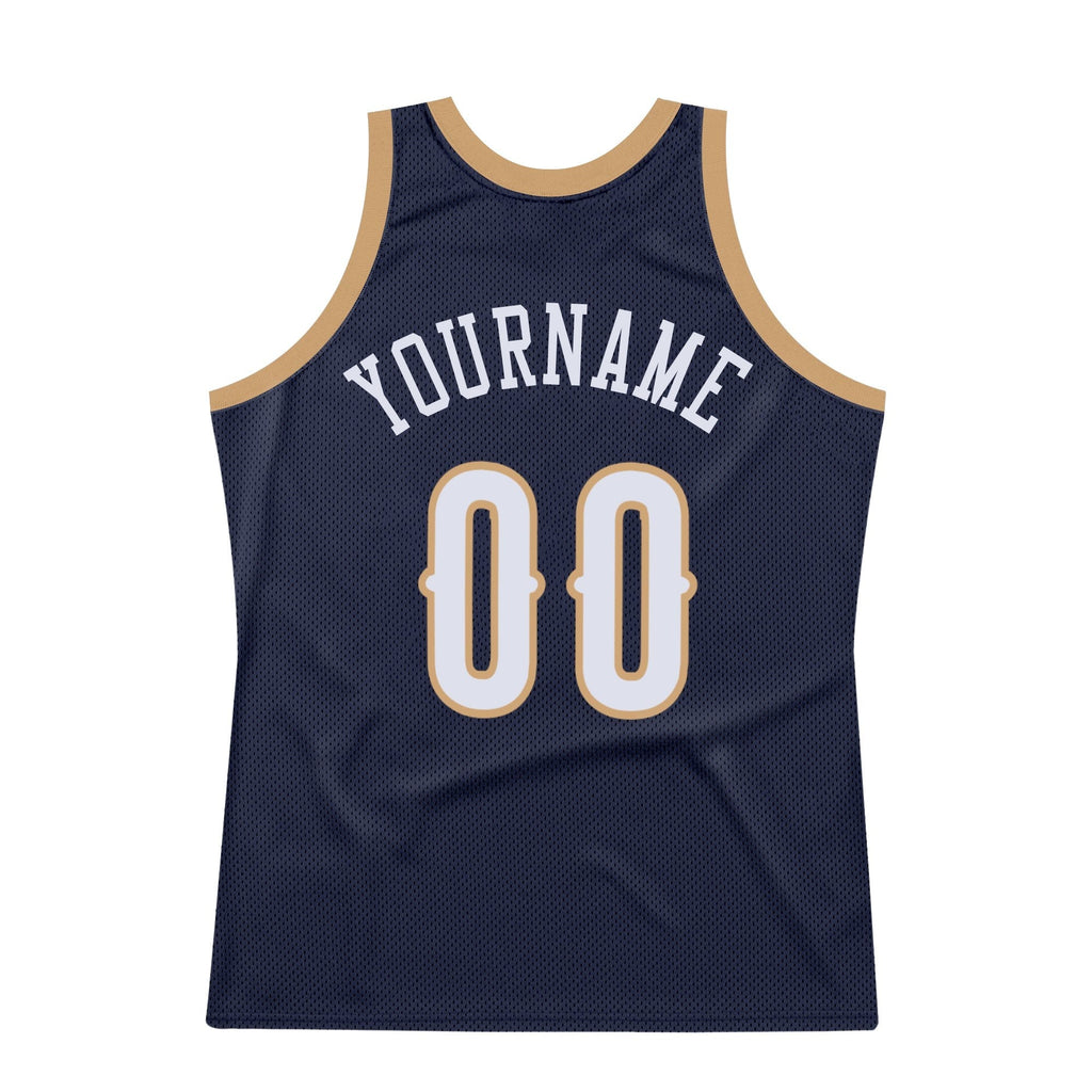 Custom Navy White-Old Gold Authentic Throwback Basketball Jersey photo 6