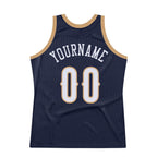 Custom Navy White-Old Gold Authentic Throwback Basketball Jersey photo 6