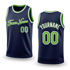 Custom Navy Neon Green-White Authentic Throwback Basketball Jersey