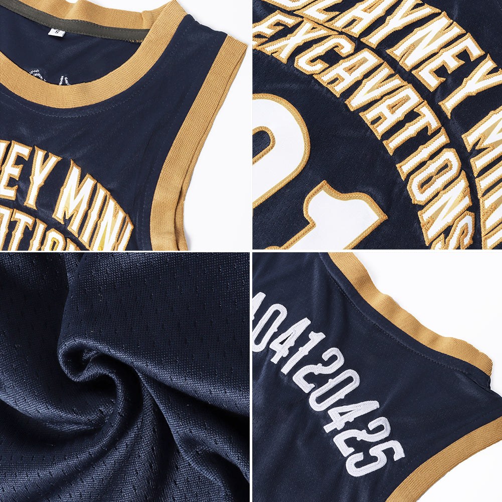 Custom Navy Neon Green-White Authentic Throwback Basketball Jersey photo 4