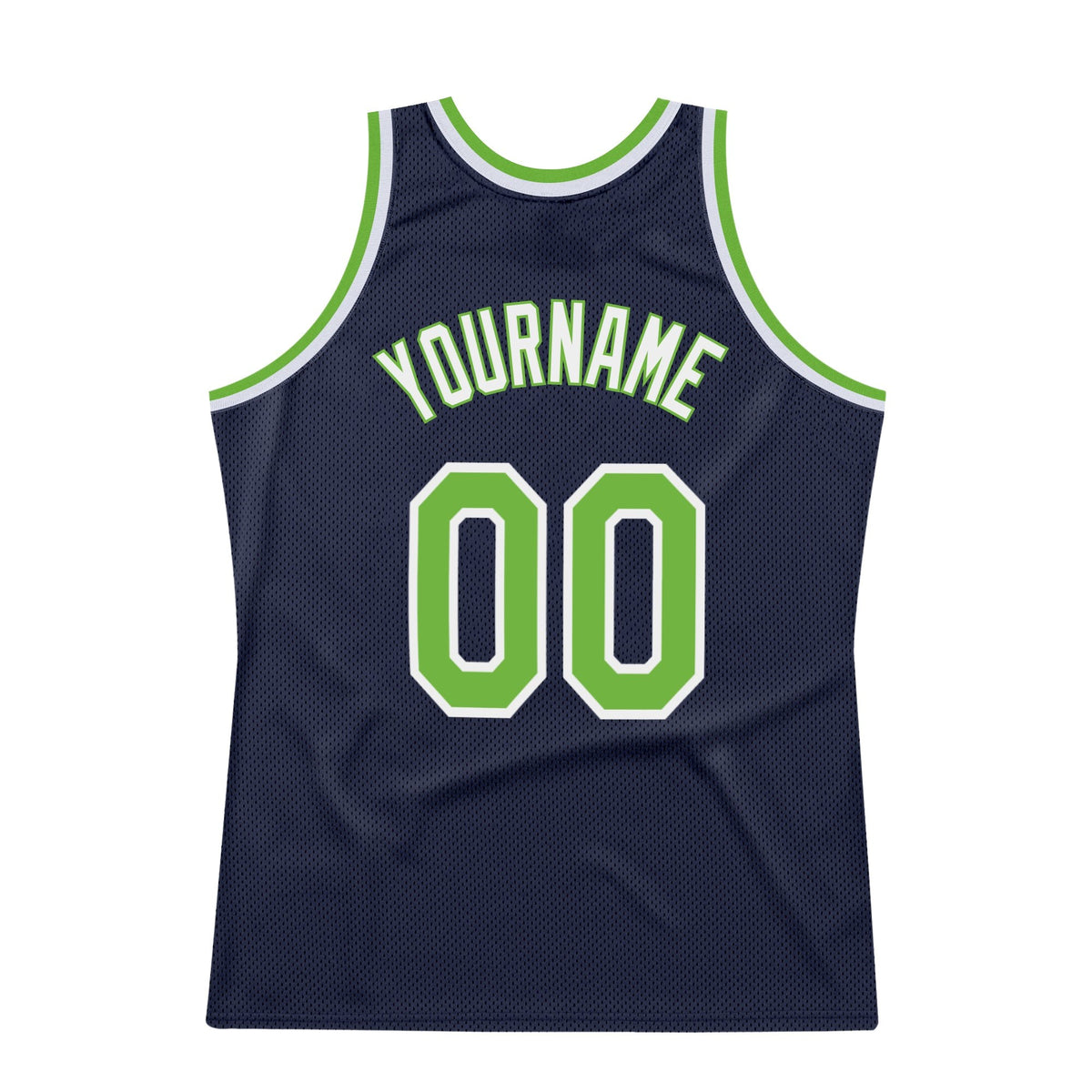 Custom Navy Neon Green-White Authentic Throwback Basketball Jersey photo 5