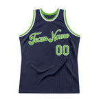 Custom Navy Neon Green-White Authentic Throwback Basketball Jersey photo 6