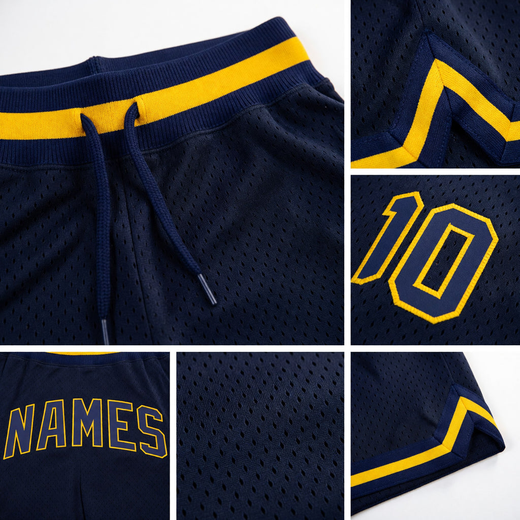 Custom Navy Navy-Gold Authentic Throwback Basketball Shorts detail