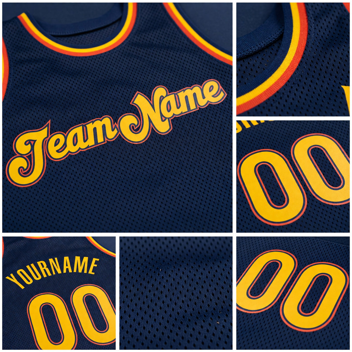 Custom Navy Gold-Orange Authentic Throwback Basketball Jersey detail