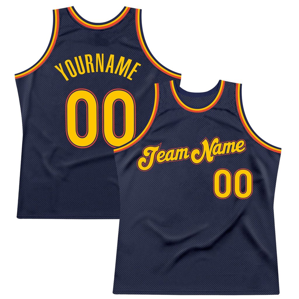 Custom Navy Gold-Orange Authentic Throwback Basketball Jersey photo 1