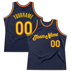 Custom Navy Gold-Orange Authentic Throwback Basketball Jersey photo 1
