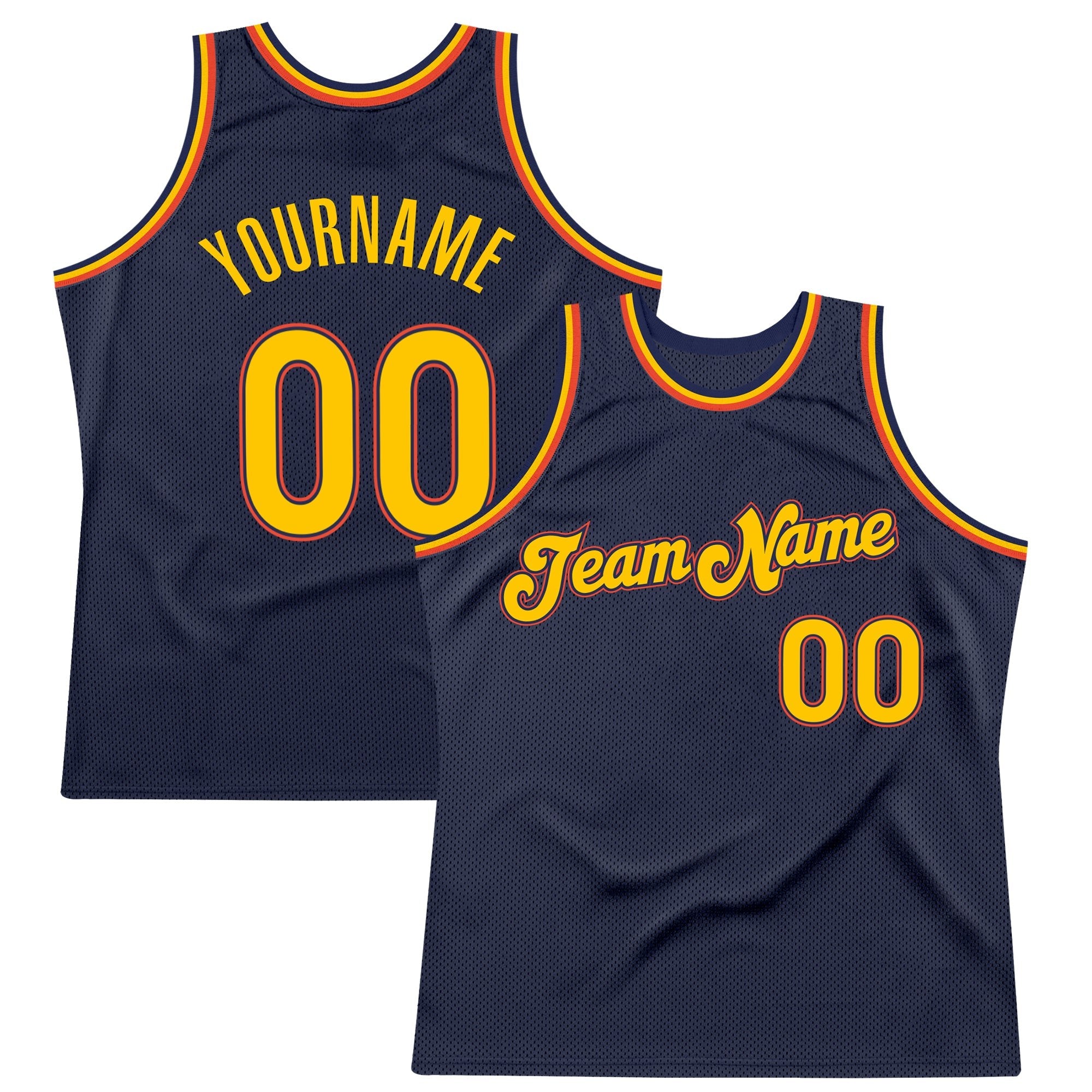 Custom Navy Gold-Orange Authentic Throwback Basketball Jersey photo 1