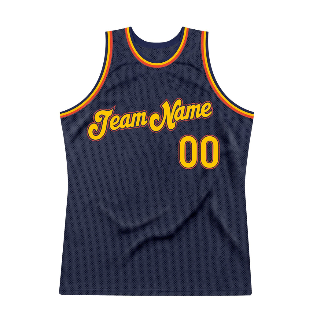 Custom Navy Gold-Orange Authentic Throwback Basketball Jersey photo 4