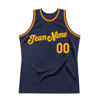 Custom Navy Gold-Orange Authentic Throwback Basketball Jersey photo 4