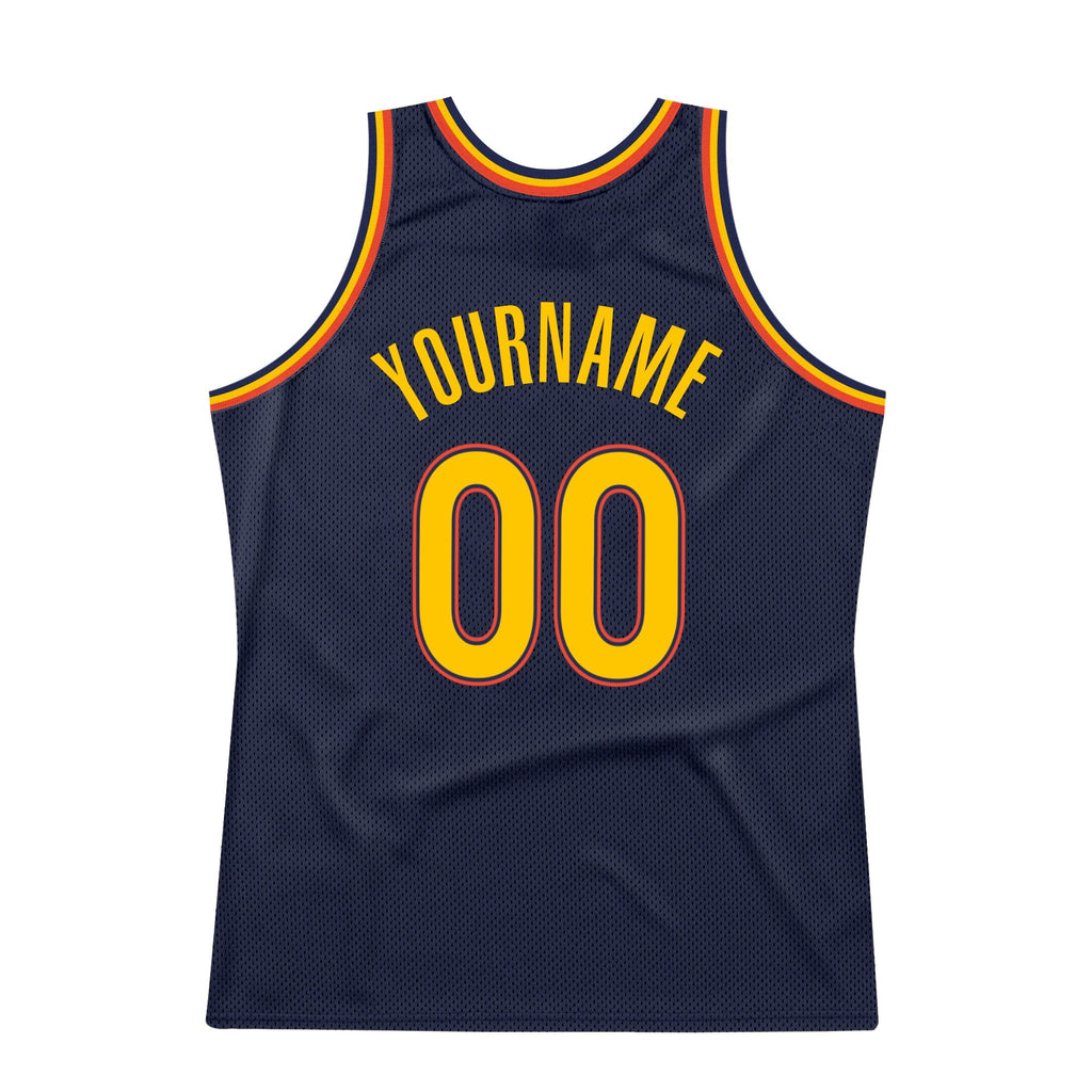 Custom Navy Gold-Orange Authentic Throwback Basketball Jersey photo 5